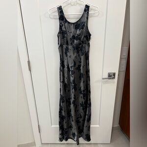 Vintage 90s Roberta Floral Metallic Grey Blue Maxi Dress One Size